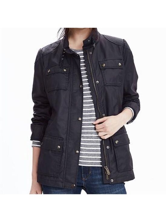 Banana Republic Jackets & Blazers - Banana Republic Womens Jacket Blue Waxed Canvas Corduroy Collar Barn Coat Medium